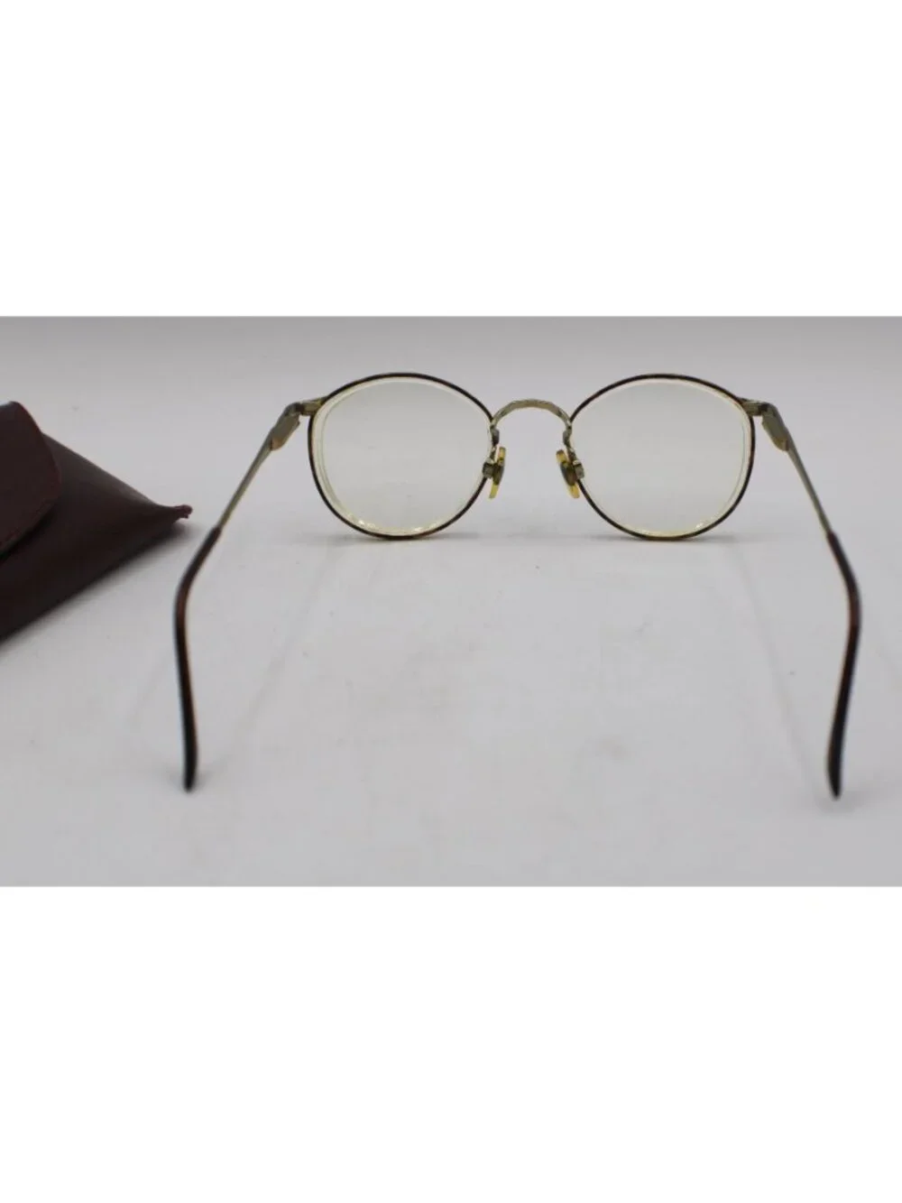 Brooks Brothers Gold Tortoise Shell Round Eyeglass Frames Leather Case 49-19-135